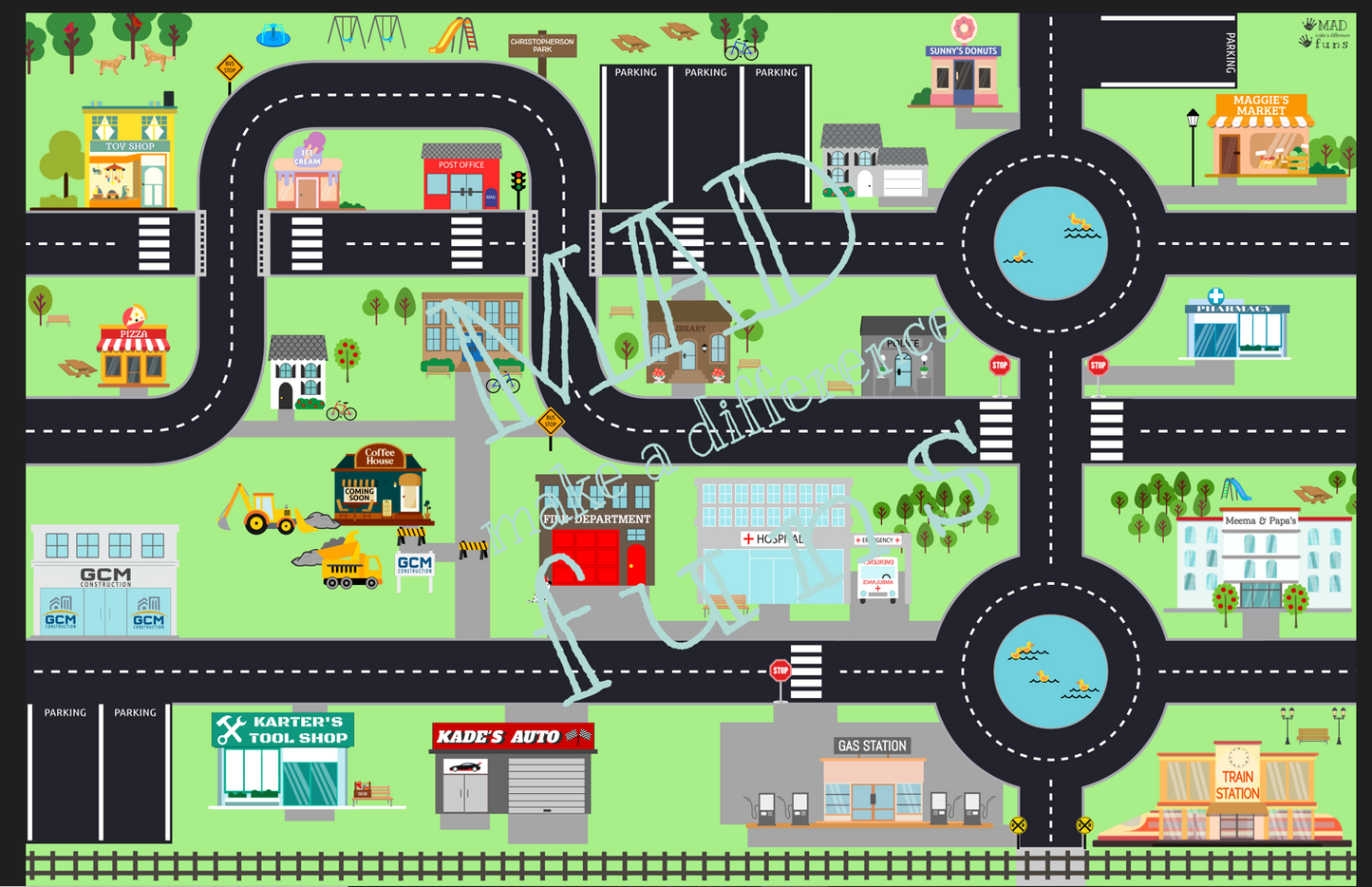 Custom 46.5" x 30.5" Toy Car Town Play Mat