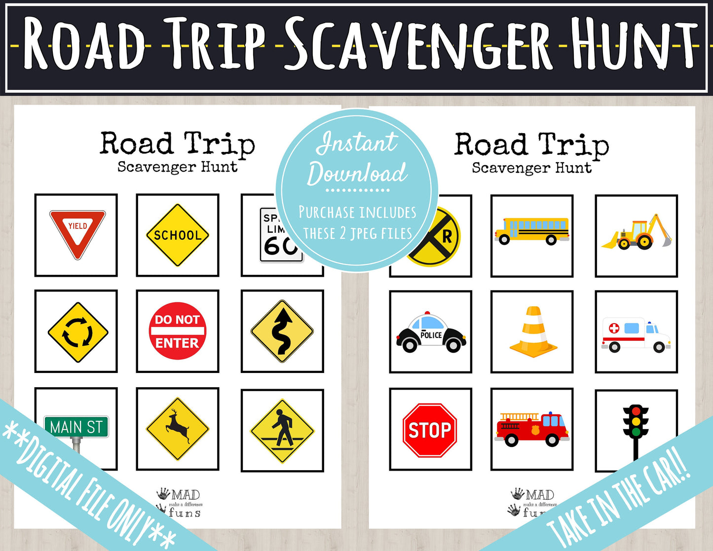 Road Trip Scavenger Hunt Printable Activity| Busy Binder Worksheet| INSTANT DOWNLOAD | Toddler Preschool Kindergarten| Road Signs Car Search