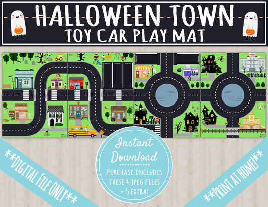 Halloween Town Toy Car Play Mat | INSTANT PRINTABLE DOWNLOAD | Kids Road Map | Hot Wheels MatchBox Car Race Track | Character Game Activity
