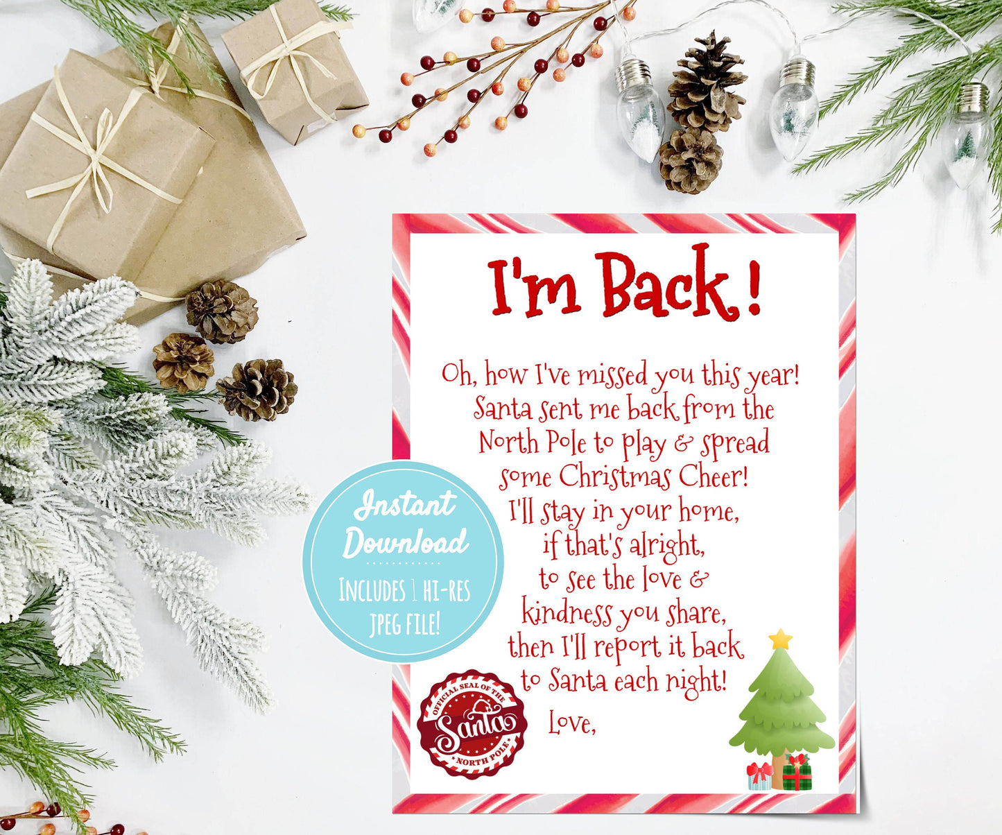Elf on the Shelf I'm Back Letter | Elf Return Christmas Arrival Printable | INSTANT DOWNLOAD | Print at Home Holiday Santa Activity