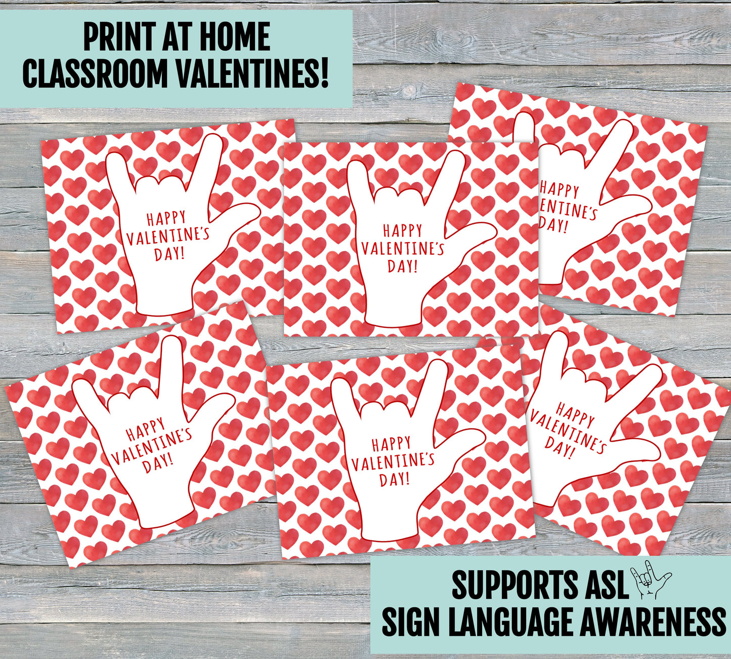 Happy Valentines Day Cards I Love You ASL Sign Language Printable Classroom |DIGITAL DOWNLOAD| Kids Deaf Interpreter Teacher School Class