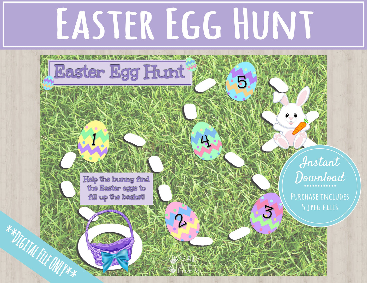 Easter Egg Treasure Hunt | INSTANT PRINTABLE DOWNLOAD| Easter Bunny Scavenger Hunt Activity | Rabbit Basket Clues| Easter Toddler Activities