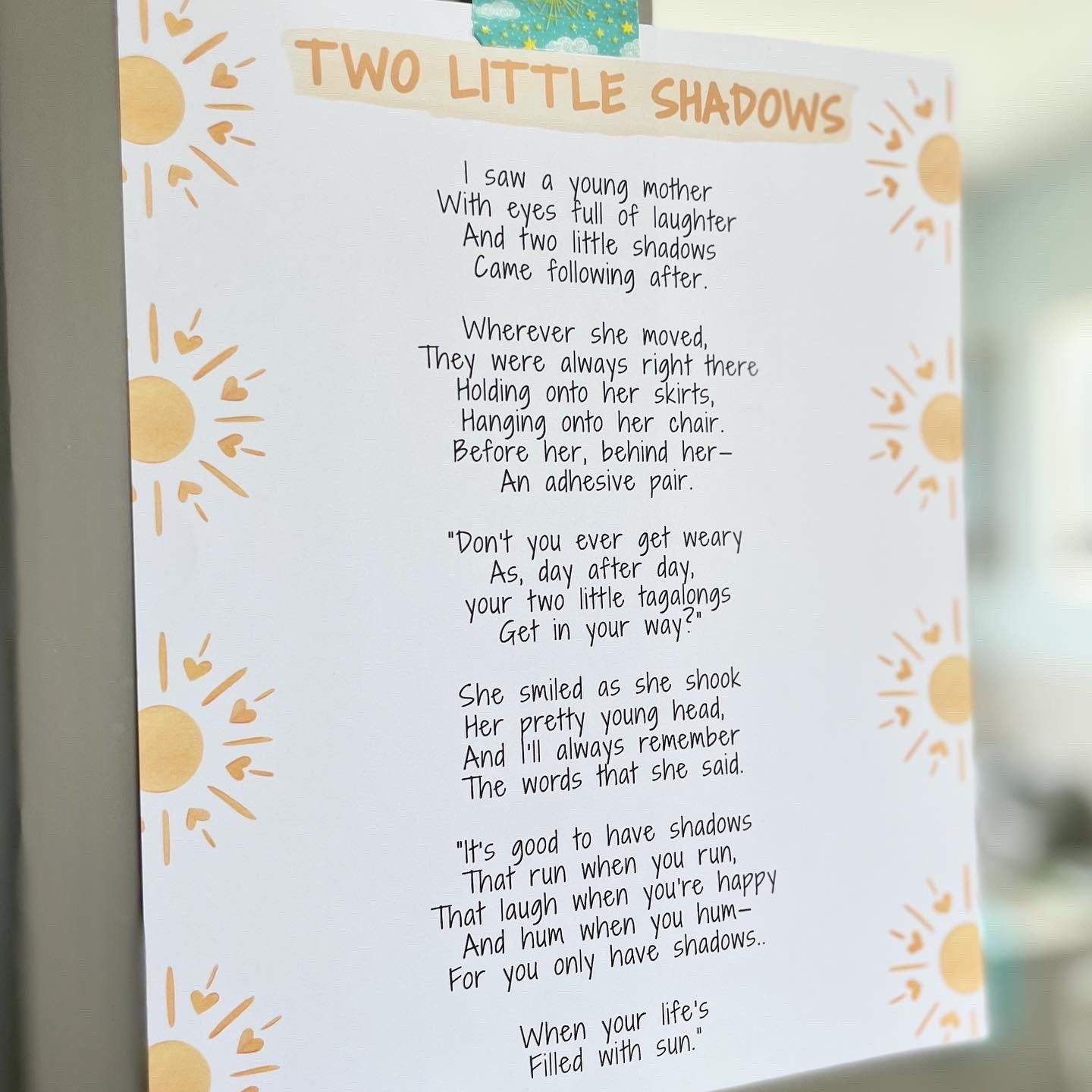 Two Little Shadows Poem Print | Digital Download| Card for Mom | Inspirational Quote Decor | Sun Printable Wall Art | Sunshine Nursery Decor