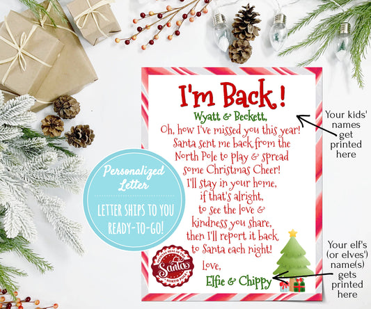 Elf on the Shelf Letter | Printed and Shipped to Your House! | I'm Back! Elf Return Letter Christmas Arrival | Holiday Santa Activity