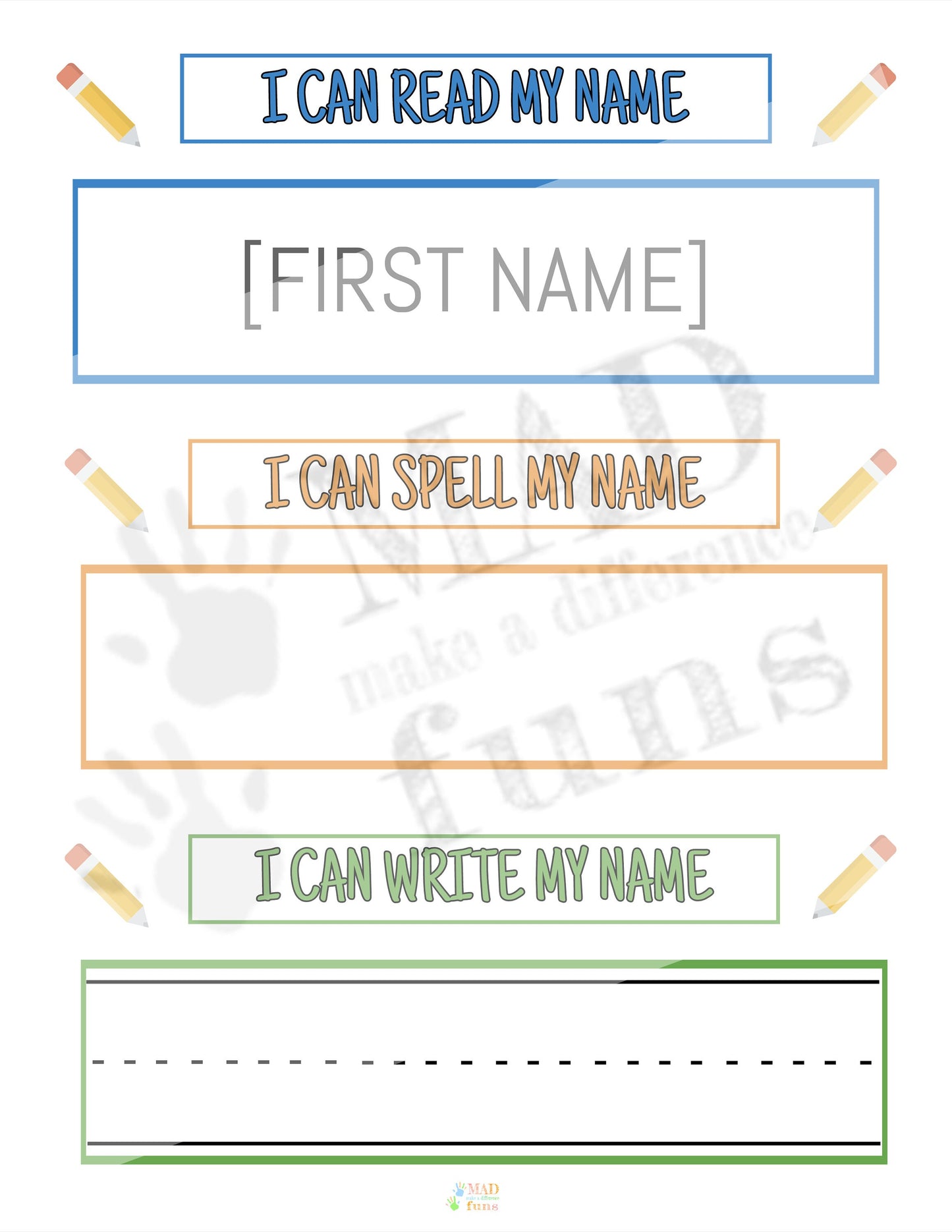 Learn to Read, Spell and Write Name Printable Activity, PERSONALIZED and INSTANT DOWNLOAD for preschool, kindergarten, homeschool!