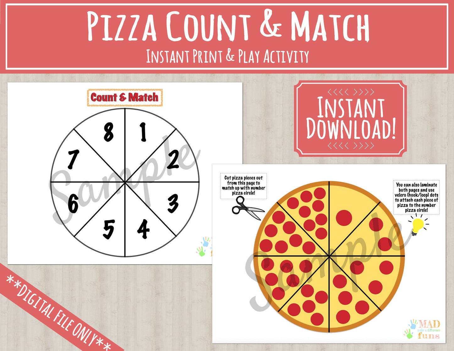 Pizza Count and Match Activity | Printable | INSTANT DOWNLOAD | Preschool | Kindergarten | Homeschool | Learning | Pizza Math