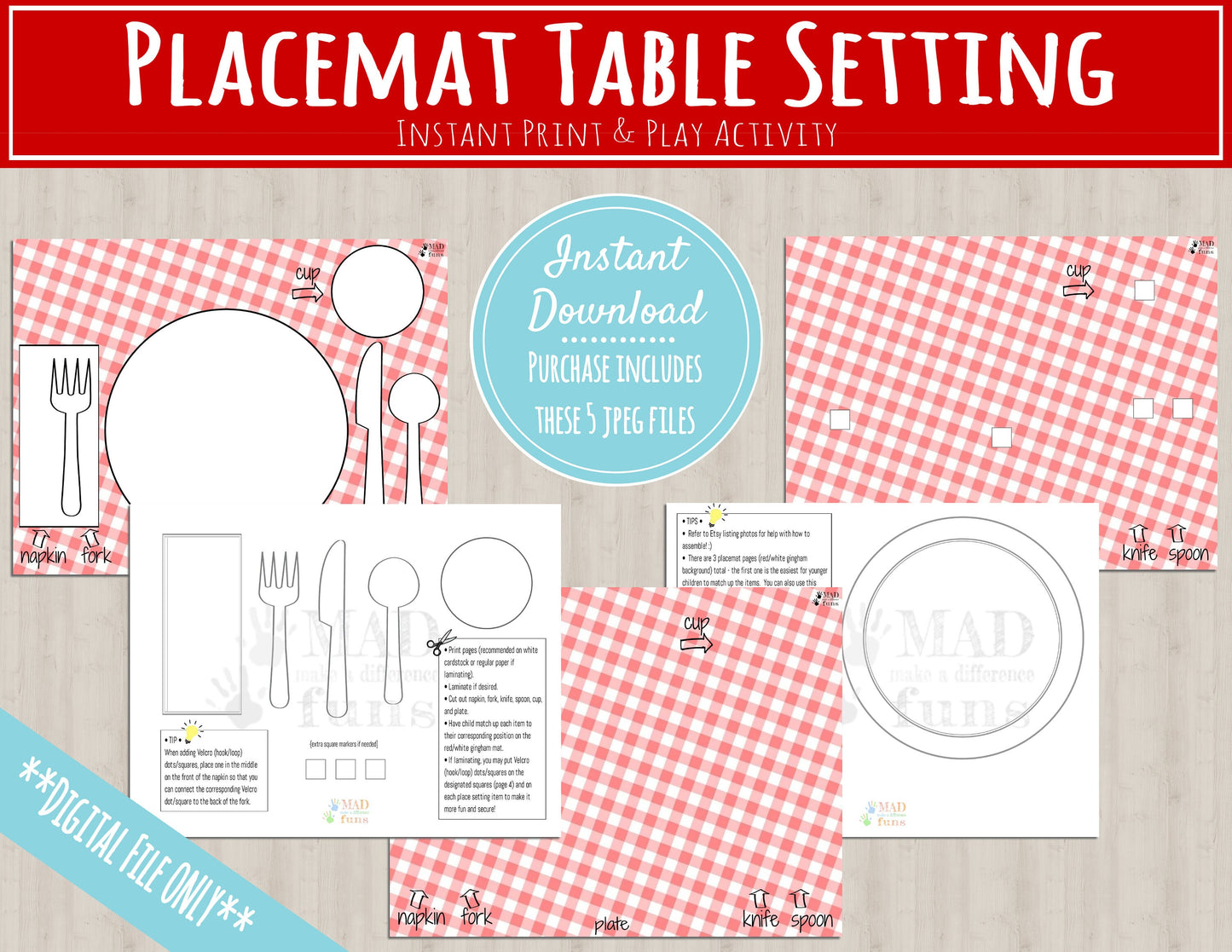 Placemat Table Setting Matching Activity |INSTANT PRINTABLE DOWNLOAD| Toddler Place Setting Practice| Montessori-Inspired Homeschool