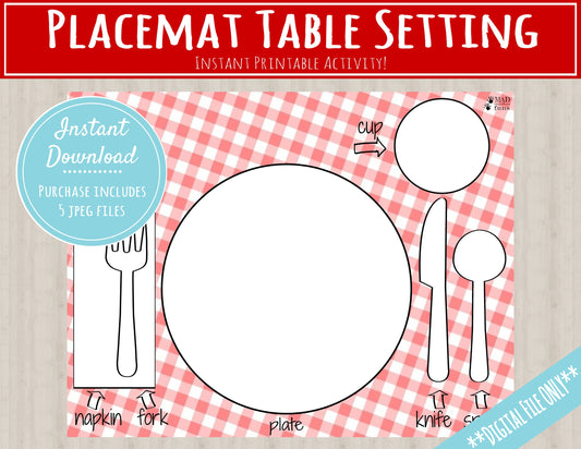 Placemat Table Setting Matching Activity |INSTANT PRINTABLE DOWNLOAD| Toddler Place Setting Practice| Montessori-Inspired Homeschool