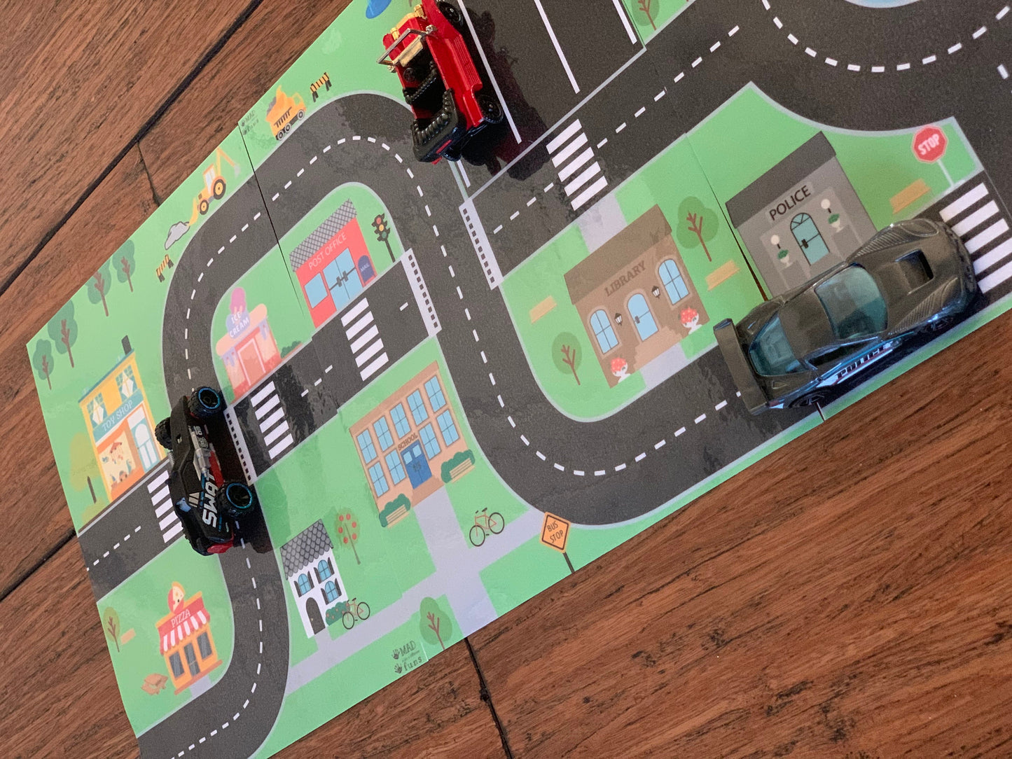 Toy Car Play Mat | INSTANT PRINTABLE DOWNLOAD | Kids Road Map Town | Hot Wheels MatchBox Car Race Track | Community Town Game