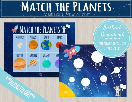 Solar System Learning Planets Activity | INSTANT PRINTABLE DOWNLOAD | Planet Matching Game | Toddler Busy Binder Activities