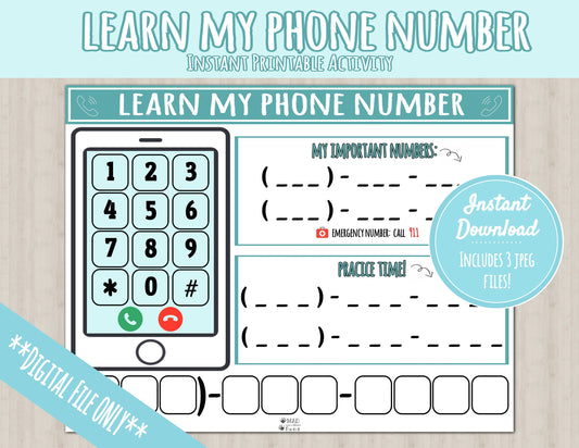 Learn Phone Number Printable Activity | About Me Busy Binder Phone Practice Worksheet | INSTANT DOWNLOAD | Toddler Preschool Kindergarten