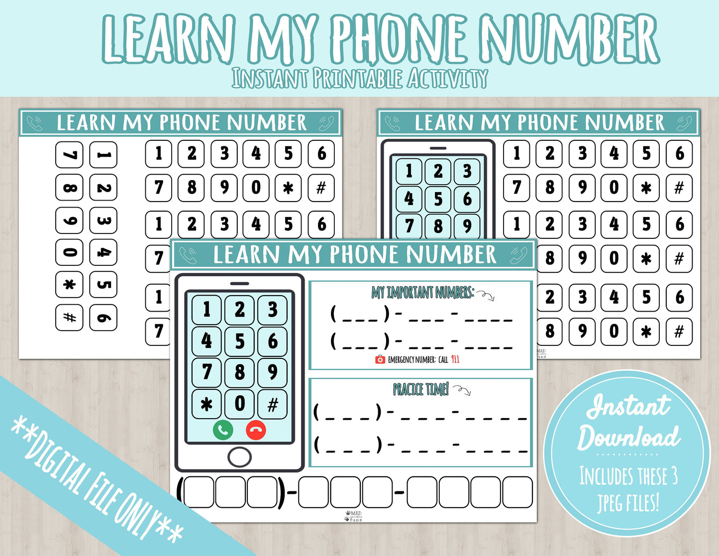 Learn Phone Number Printable Activity | About Me Busy Binder Phone Practice Worksheet | INSTANT DOWNLOAD | Toddler Preschool Kindergarten