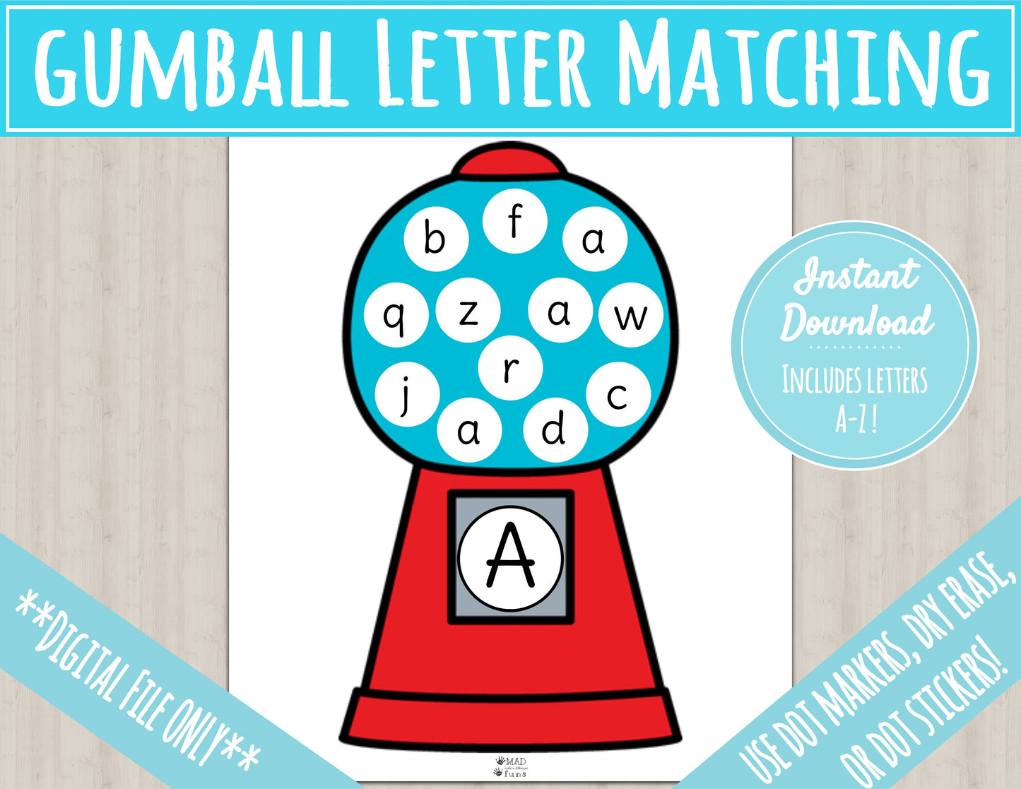 Gumball Machine Letter Matching Printable Activity| Busy Binder Worksheet| INSTANT DOWNLOAD | Toddler Preschool Kindergarten| Learn Alphabet