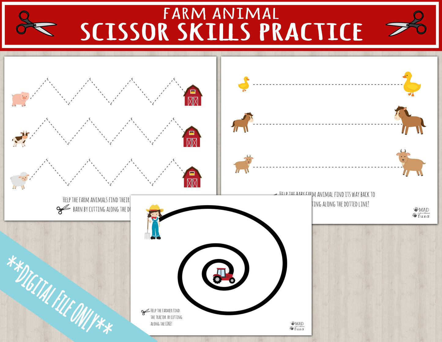 Farm Animal Scissor Skills Printable Activity | Busy Binder Worksheet | INSTANT DOWNLOAD | Toddler Preschool Kindergarten | Cutting Practice