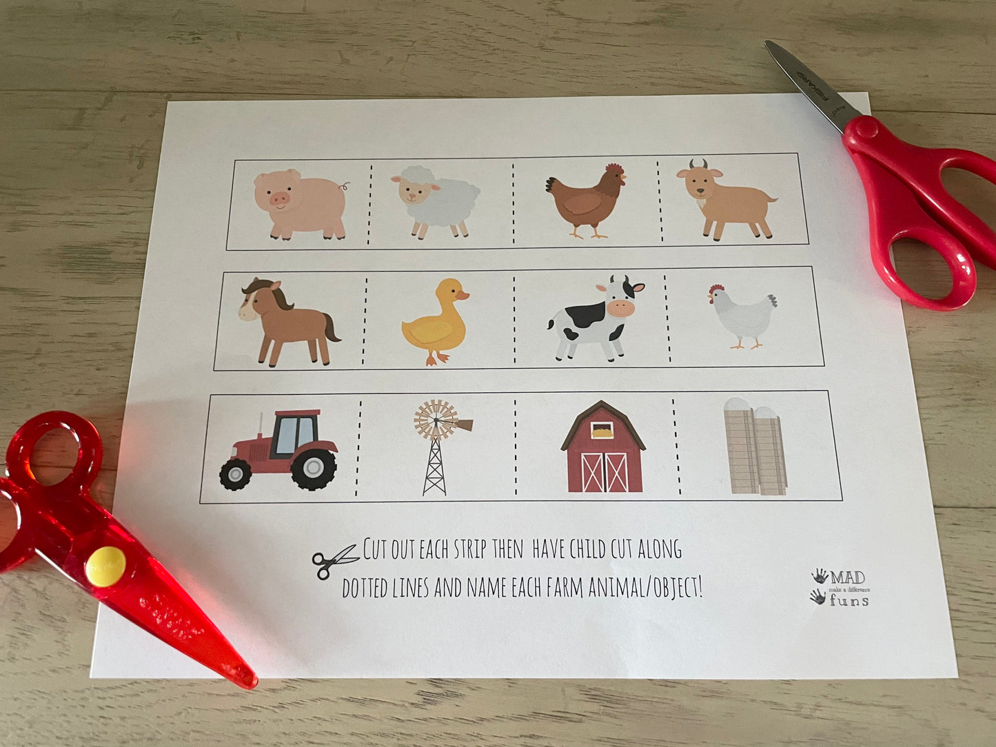 Farm Animal Scissor Skills Printable Activity | Busy Binder Worksheet | INSTANT DOWNLOAD | Toddler Preschool Kindergarten | Cutting Practice