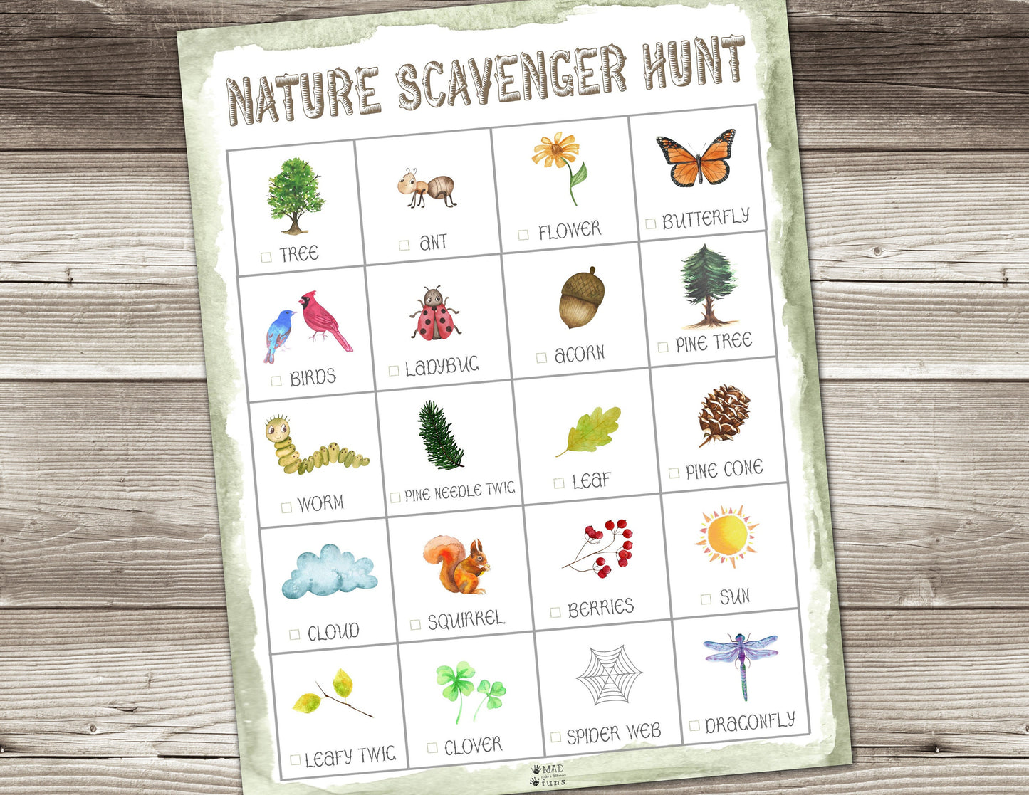 Nature Scavenger Hunt Activity|INSTANT PRINTABLE DOWNLOAD| Treasure Hunt Game| Outdoor I Spy Worksheet| Preschool Kindergarten Toddler