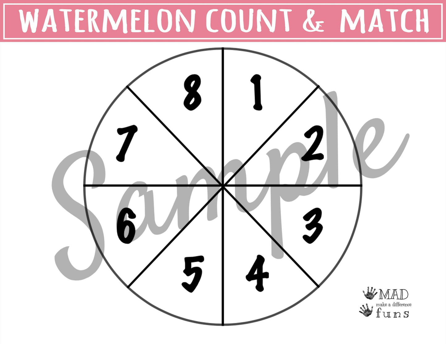 Watermelon Count and Match Activity |Printable INSTANT DOWNLOAD| Preschool Kindergarten Homeschool| Watermelon Pizza Math| Matching Toddler