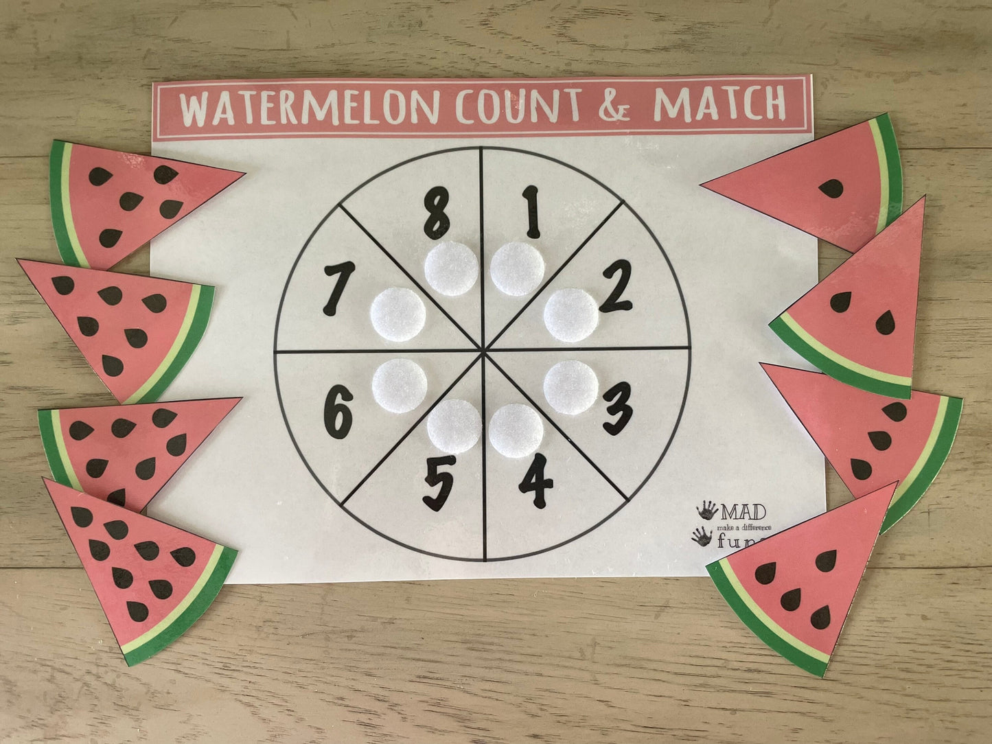 Watermelon Count and Match Activity |Printable INSTANT DOWNLOAD| Preschool Kindergarten Homeschool| Watermelon Pizza Math| Matching Toddler