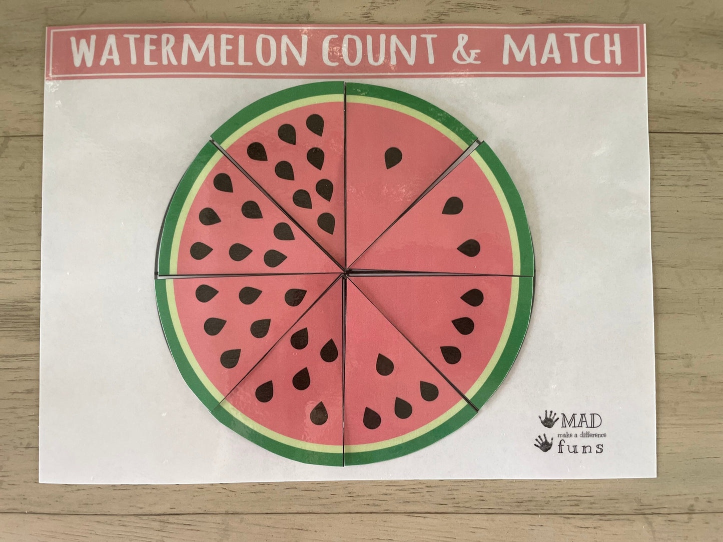 Watermelon Count and Match Activity |Printable INSTANT DOWNLOAD| Preschool Kindergarten Homeschool| Watermelon Pizza Math| Matching Toddler