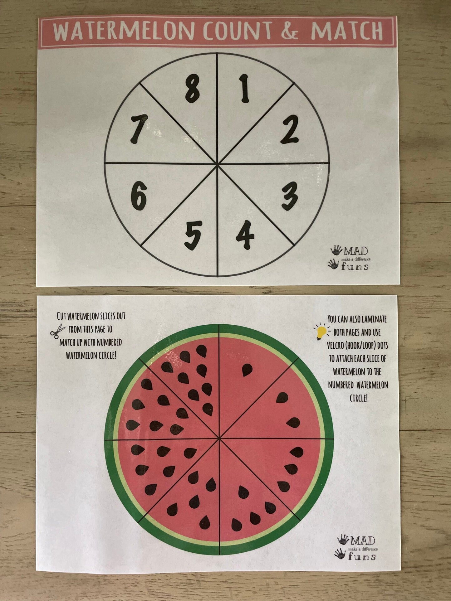 Watermelon Count and Match Activity |Printable INSTANT DOWNLOAD| Preschool Kindergarten Homeschool| Watermelon Pizza Math| Matching Toddler