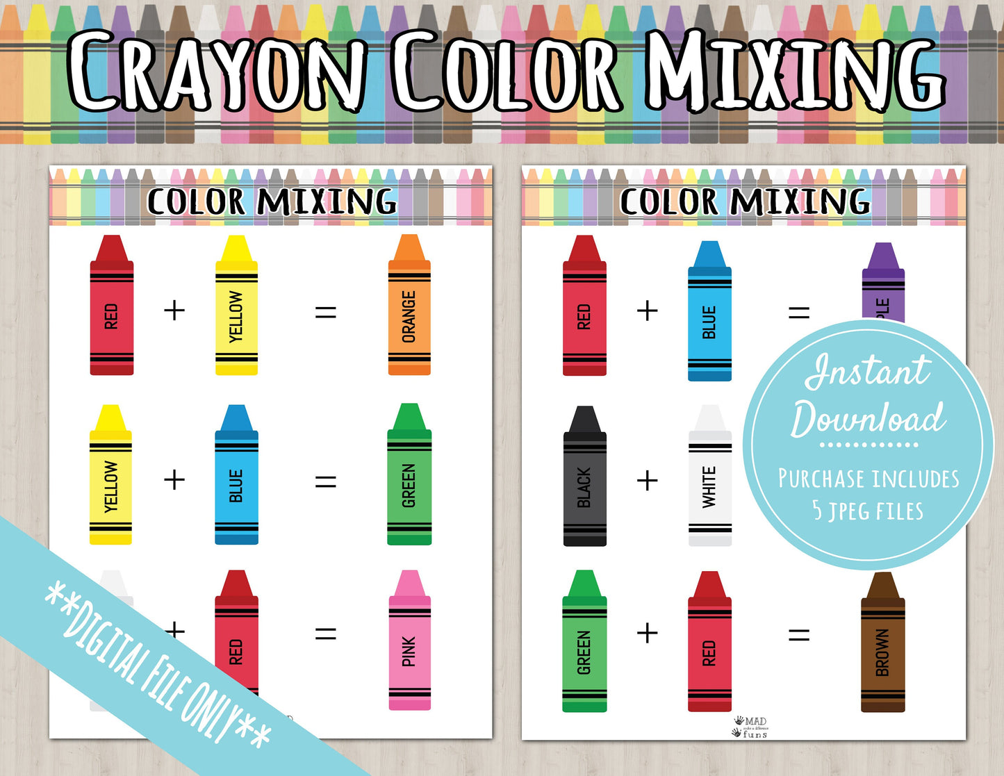 Color Mixing Crayon Activity |INSTANT PRINTABLE DOWNLOAD| Learn Colors Game Match|Toddler Busy Binder Activities|Educational Homeschool PreK