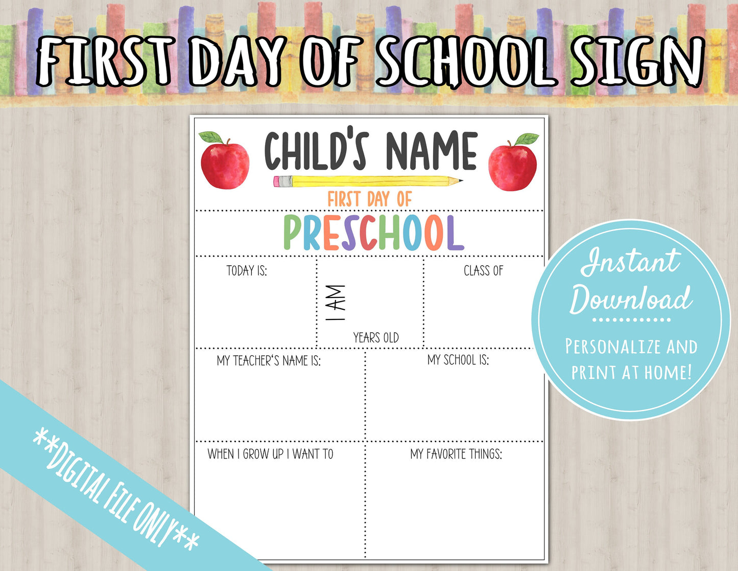 First Day of School Sign | About Me Chalkboard Style Print|PERSONALIZED INSTANT DOWNLOAD| preschool kindergarten grade sign