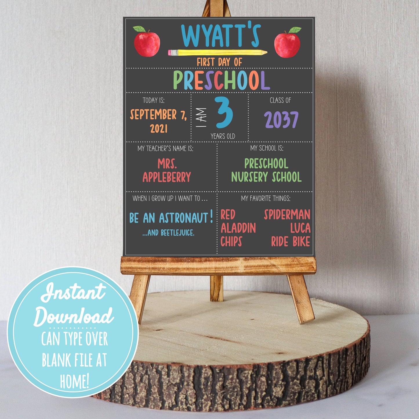 First Day of School Sign | About Me Chalkboard Style Print|PERSONALIZED INSTANT DOWNLOAD| preschool kindergarten grade sign