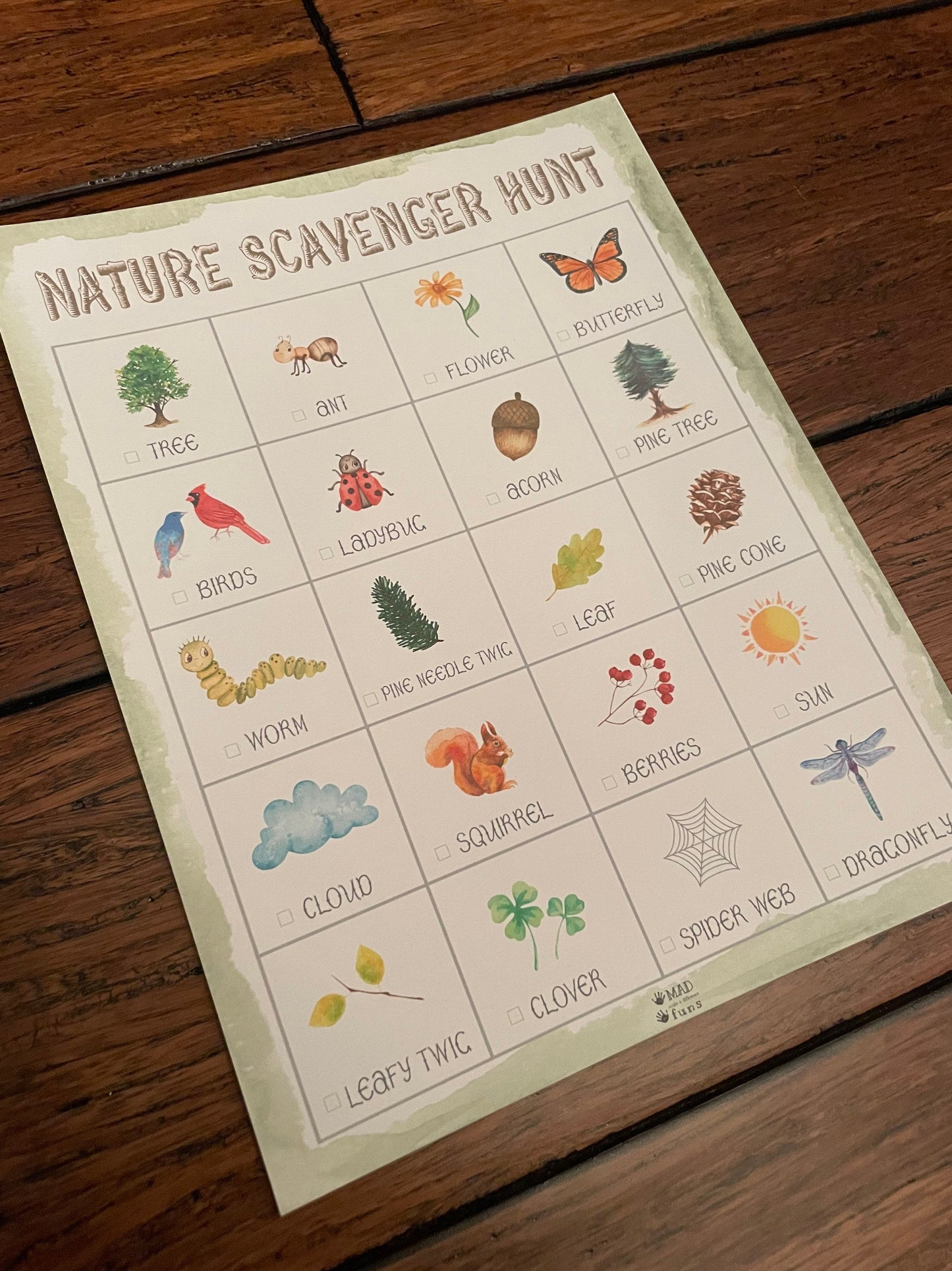 Nature Scavenger Hunt Activity|INSTANT PRINTABLE DOWNLOAD| Treasure Hunt Game| Outdoor I Spy Worksheet| Preschool Kindergarten Toddler