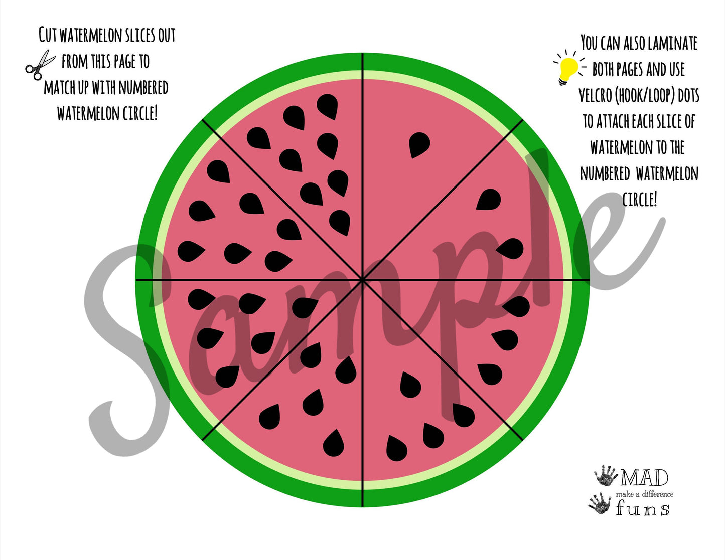 Watermelon Count and Match Activity |Printable INSTANT DOWNLOAD| Preschool Kindergarten Homeschool| Watermelon Pizza Math| Matching Toddler