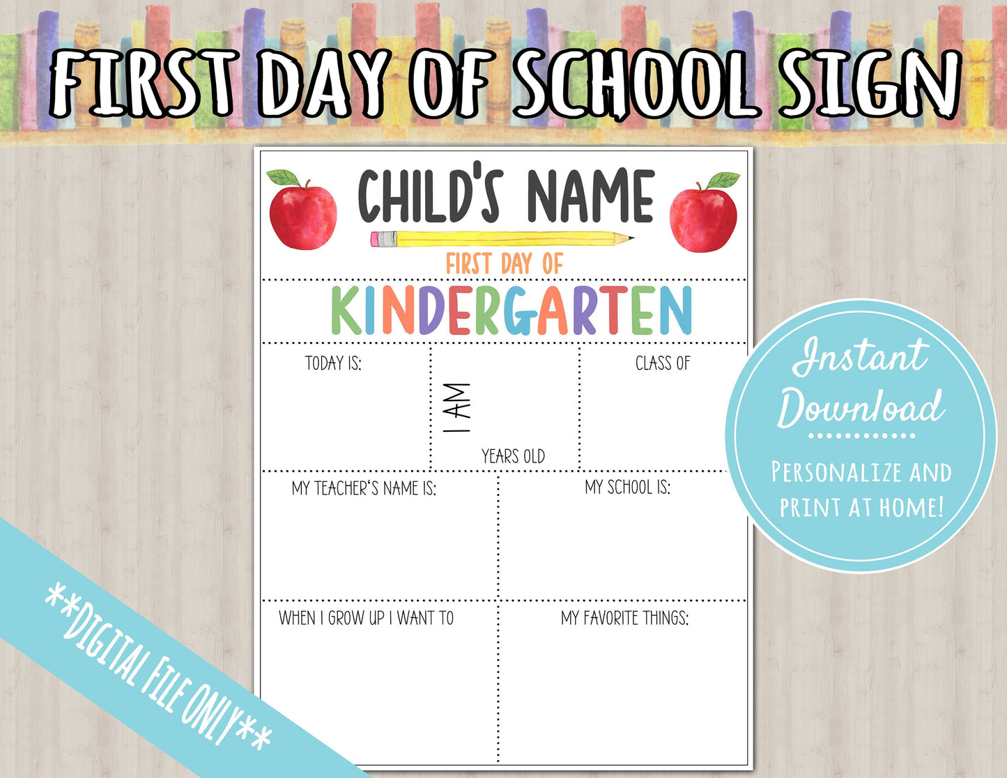 First Day of School Sign | About Me Chalkboard Style Print|PERSONALIZED INSTANT DOWNLOAD| preschool kindergarten grade sign