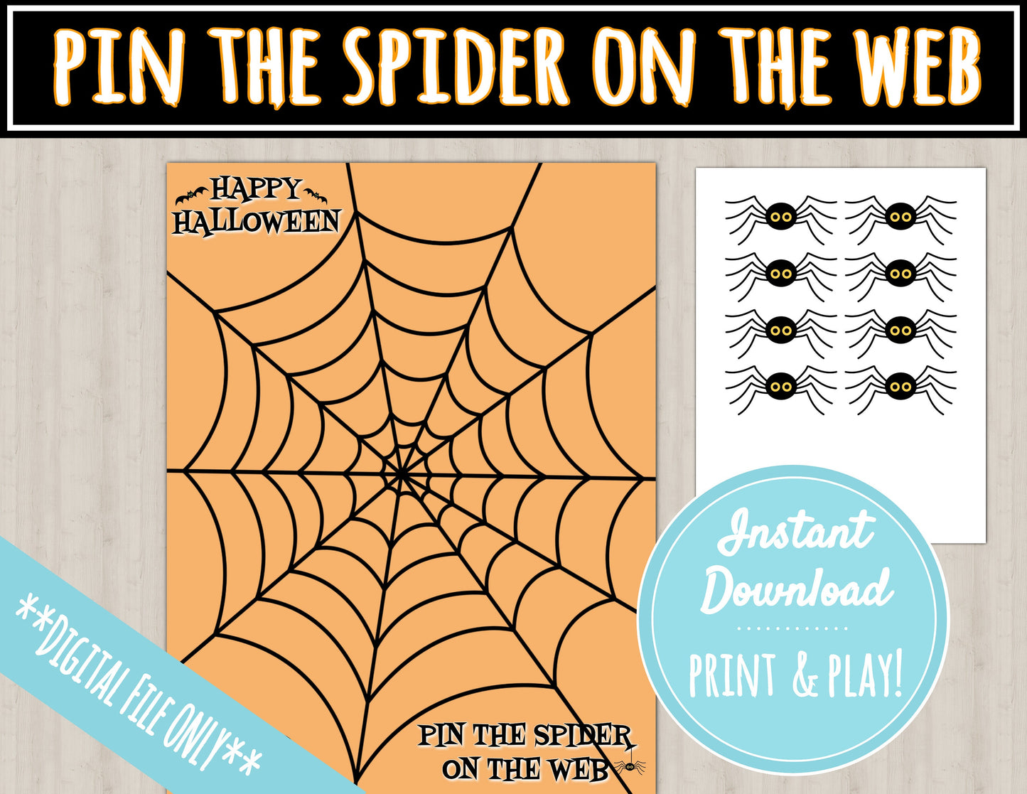 Pin the Spider on the Web Game |INSTANT PRINTABLE DOWNLOAD| Halloween Spiderweb Fun Activity |Preschool Kindergarten Toddler Activities