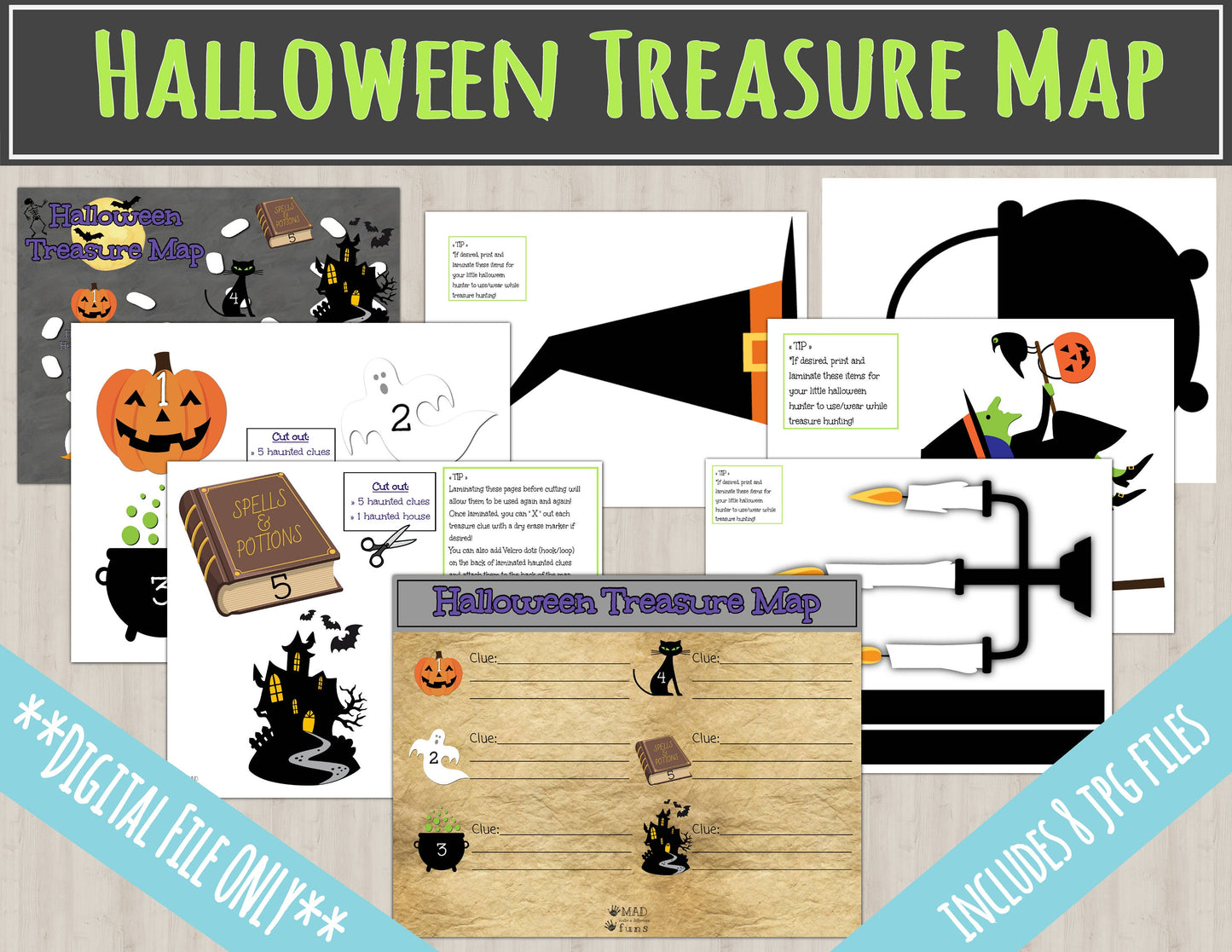 Halloween Treasure Map Activity |INSTANT PRINTABLE DOWNLOAD| Scavenger Hunt Game| Party Clues|Preschool Kindergarten Toddler Activities