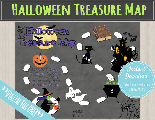 Halloween Treasure Map Activity |INSTANT PRINTABLE DOWNLOAD| Scavenger Hunt Game| Party Clues|Preschool Kindergarten Toddler Activities