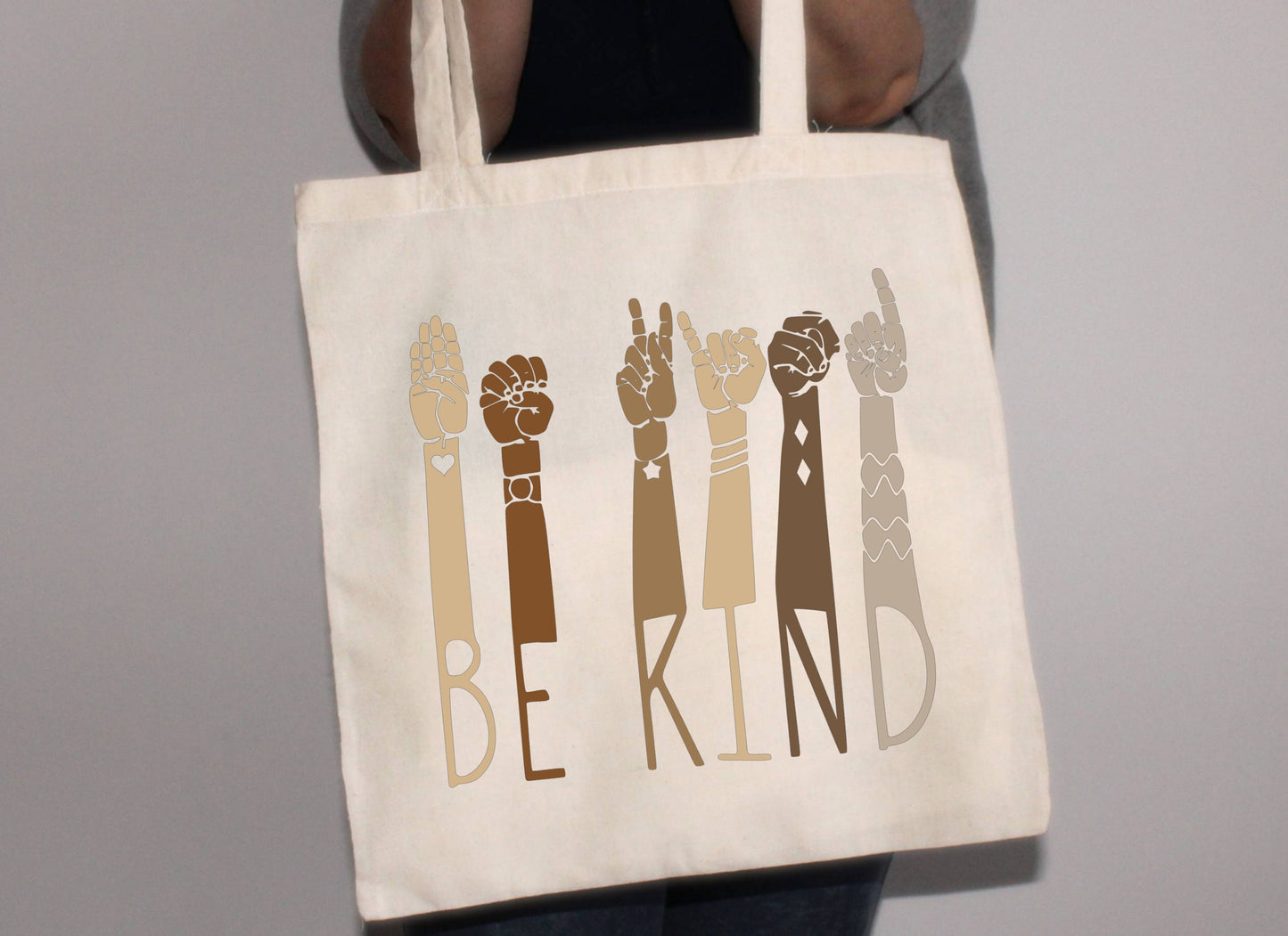 BE KIND American Sign Language Tote Bag | ASL Multi Color Diversity Bag | Inspirational School Canvas Bag Gift