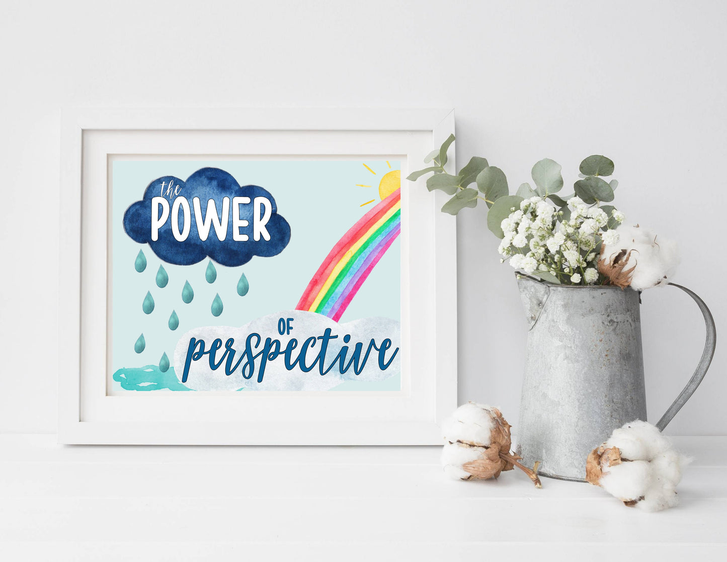 Power of Perspective Print | Digital Download| Motivational Quote Decor| Printable Wall Art| Positive Bedroom Nursery |Inspirational Rainbow