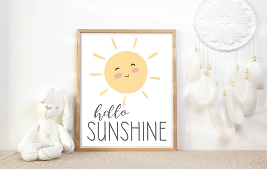 Hello Sunshine Print | Digital Download| Baby Room Quote Decor | Printable Wall Art | Sun Boy Girl Nursery Decor | 8x10 frame