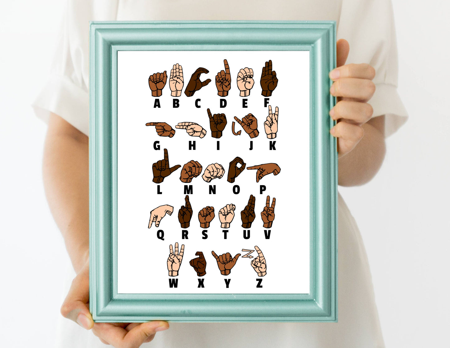 American Sign Language Poster | ASL Alphabet | Instant DIGITAL DOWNLOAD Printable Wall Art |Neutral Classroom Decor| abc Print | Homeschool