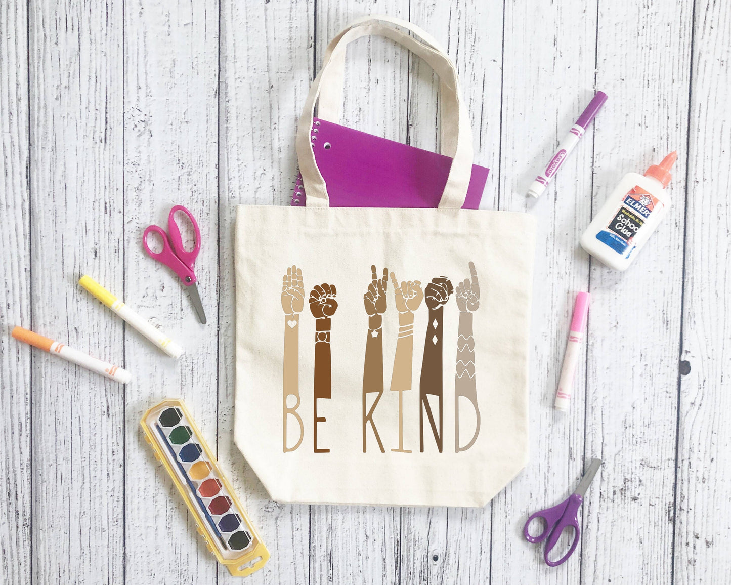 BE KIND American Sign Language Tote Bag | ASL Multi Color Diversity Bag | Inspirational School Canvas Bag Gift