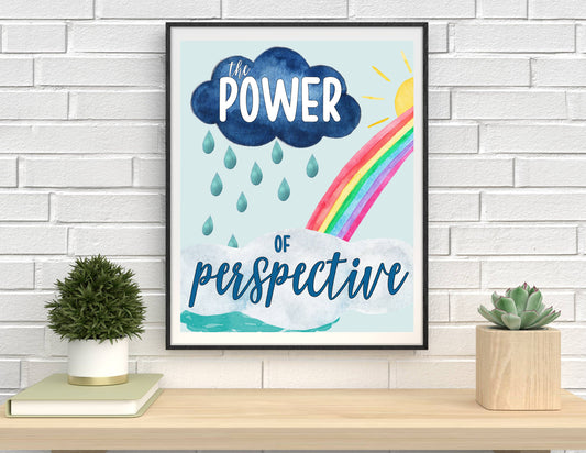 Power of Perspective Print | Digital Download| Motivational Quote Decor| Printable Wall Art| Positive Bedroom Nursery |Inspirational Rainbow