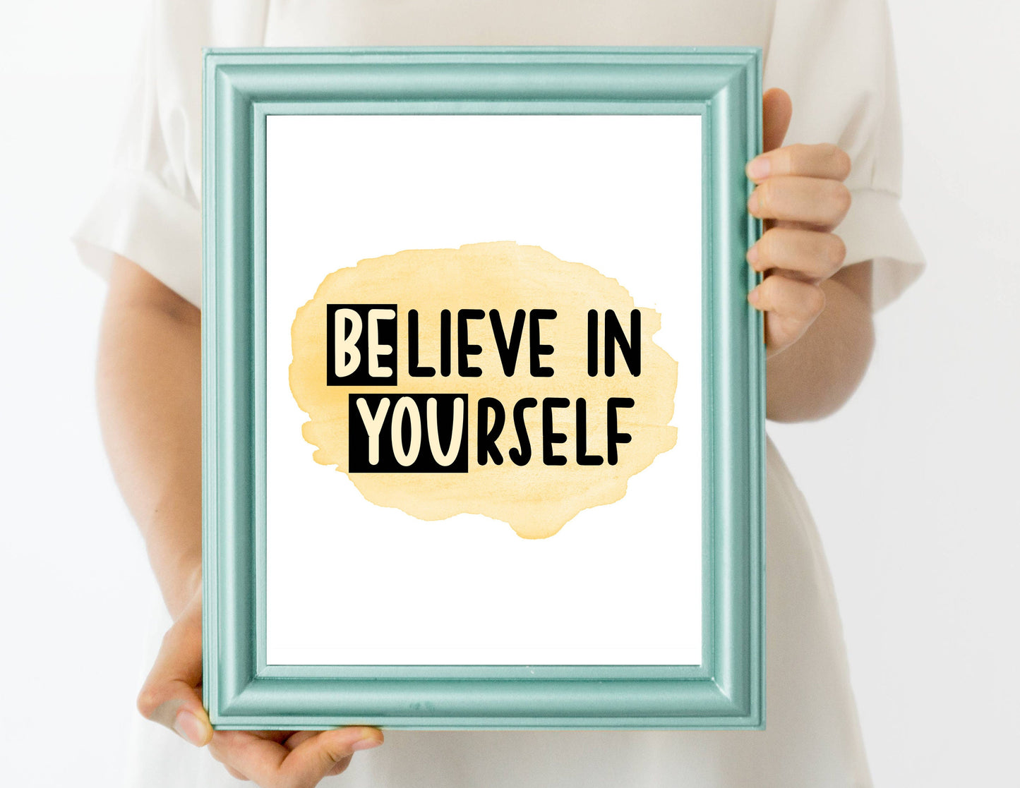 BElieve in YOUrself Print YELLOW accent| Digital Download| Motivational Quote Decor| Printable Wall Art| BE YOU Nursery Decor |Inspirational