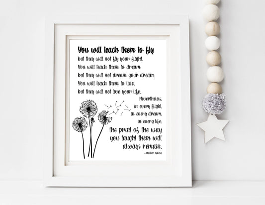 You Will Teach Them To Fly Mother Teresa Quote Print | Digital Download| Baby Room Decor | Printable Wall Art | Dandelion Boy Girl Nursery