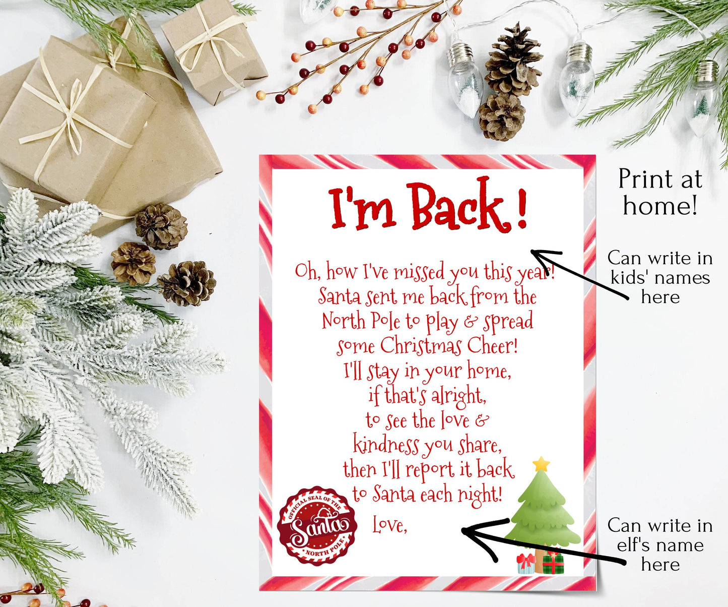 Elf on the Shelf I'm Back Letter | Elf Return Christmas Arrival Printable | INSTANT DOWNLOAD | Print at Home Holiday Santa Activity