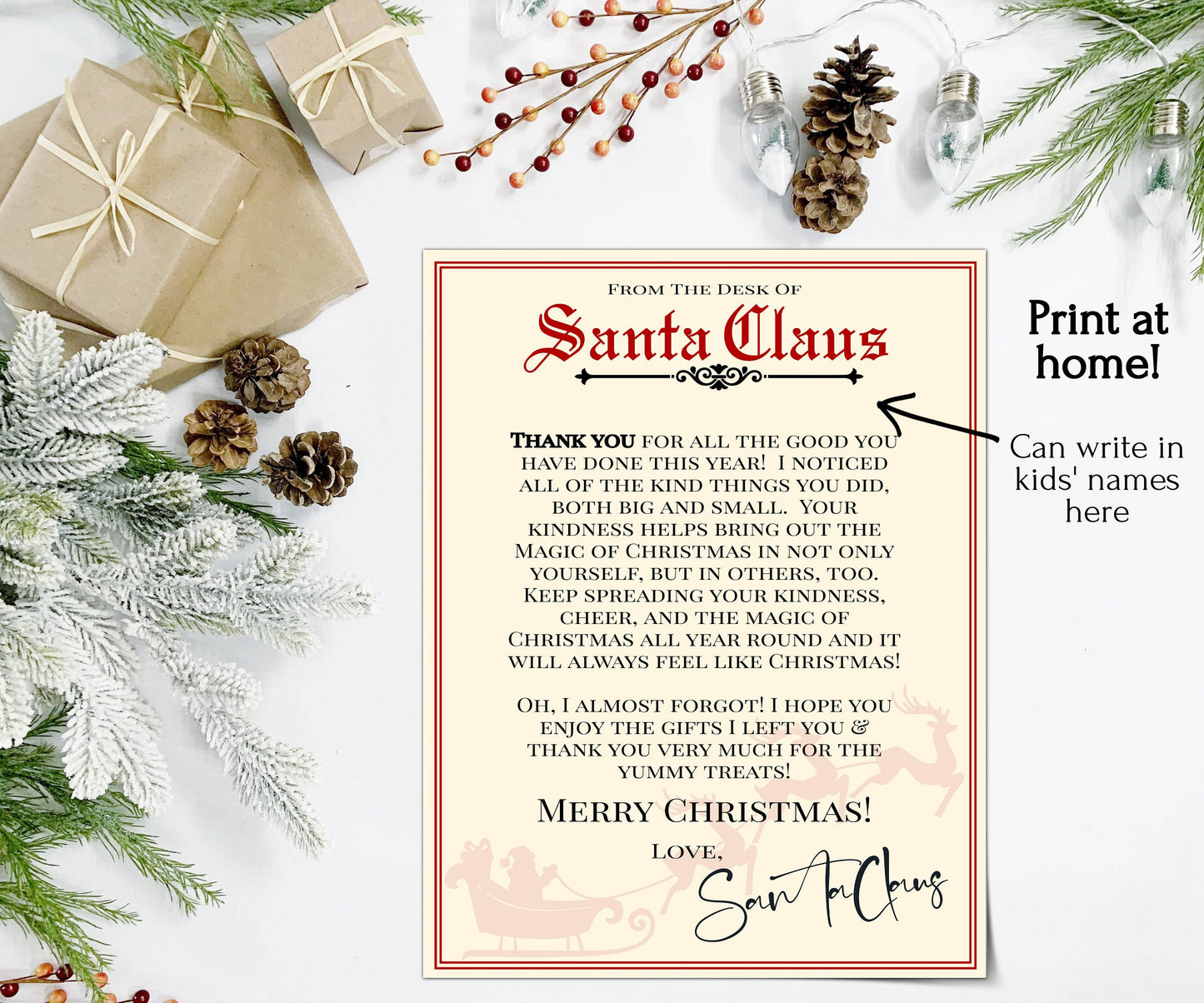 Letter From Santa Print at Home | INSTANT DOWNLOAD | Santa Claus Mail From North Pole | Kid's Christmas Note | Digital Printable