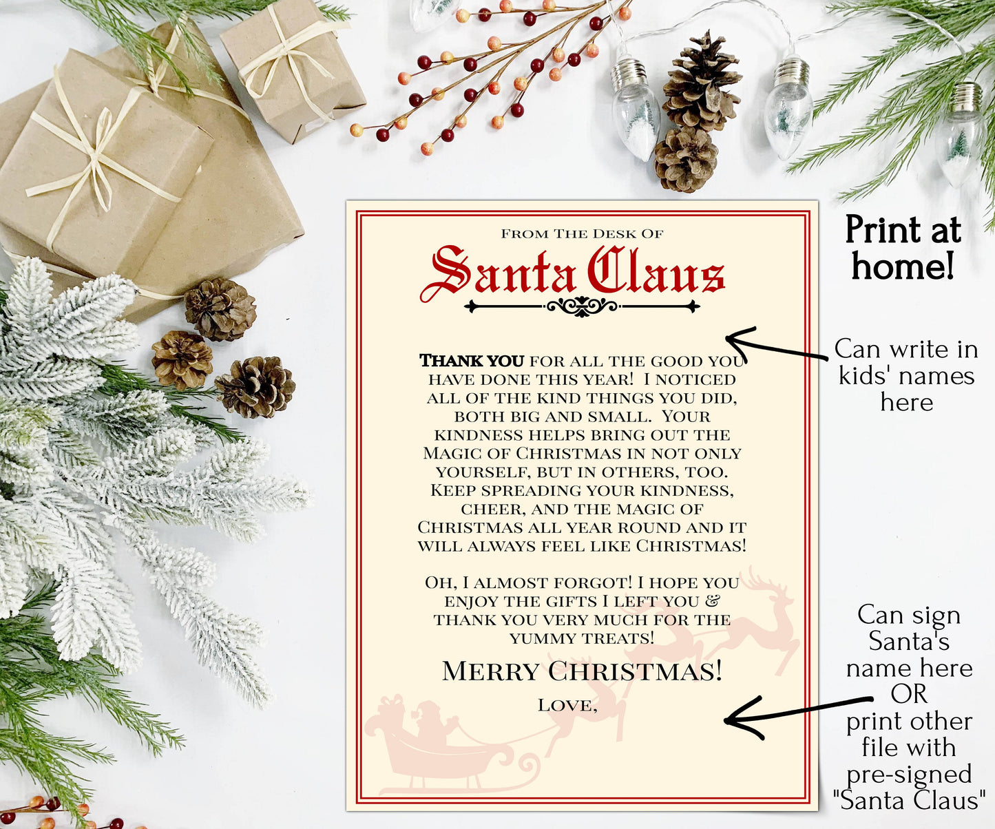 Letter From Santa Print at Home | INSTANT DOWNLOAD | Santa Claus Mail From North Pole | Kid's Christmas Note | Digital Printable