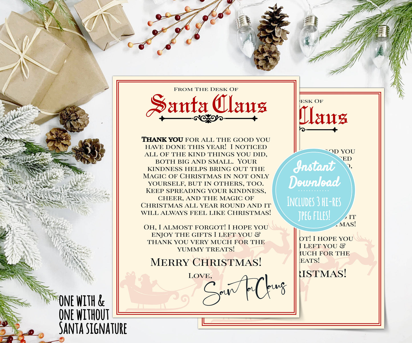 Letter From Santa Print at Home | INSTANT DOWNLOAD | Santa Claus Mail From North Pole | Kid's Christmas Note | Digital Printable