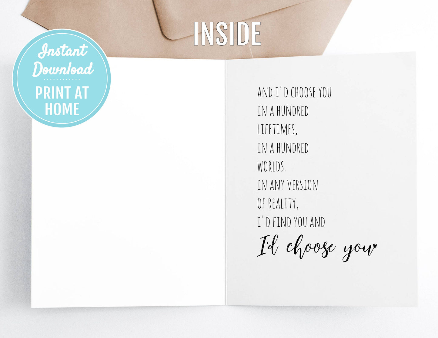 I Choose You 5x7 Printable Greeting Card | DIGITAL DOWNLOAD | Valentine's Day Wedding Anniversary Engagement Adoption Gift  | Love Quote