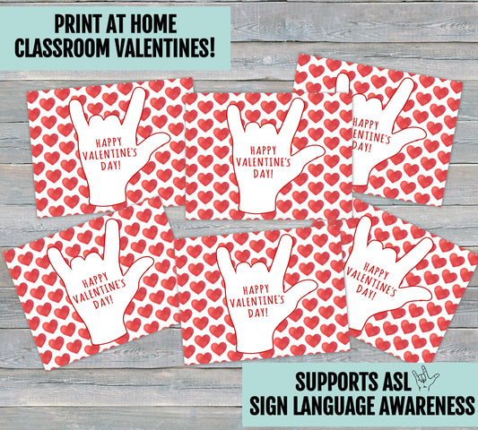 Happy Valentines Day Cards I Love You ASL Sign Language Printable Classroom |DIGITAL DOWNLOAD|  Kids Deaf Interpreter Teacher School Class