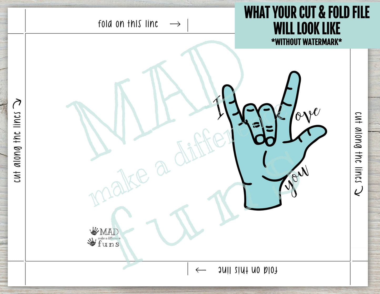 I Love You Teal ASL Sign Language Hand Symbol 5x7 Printable Greeting Card | DIGITAL DOWNLOAD | Valentine's Day Gift Friend Deaf Interpreter