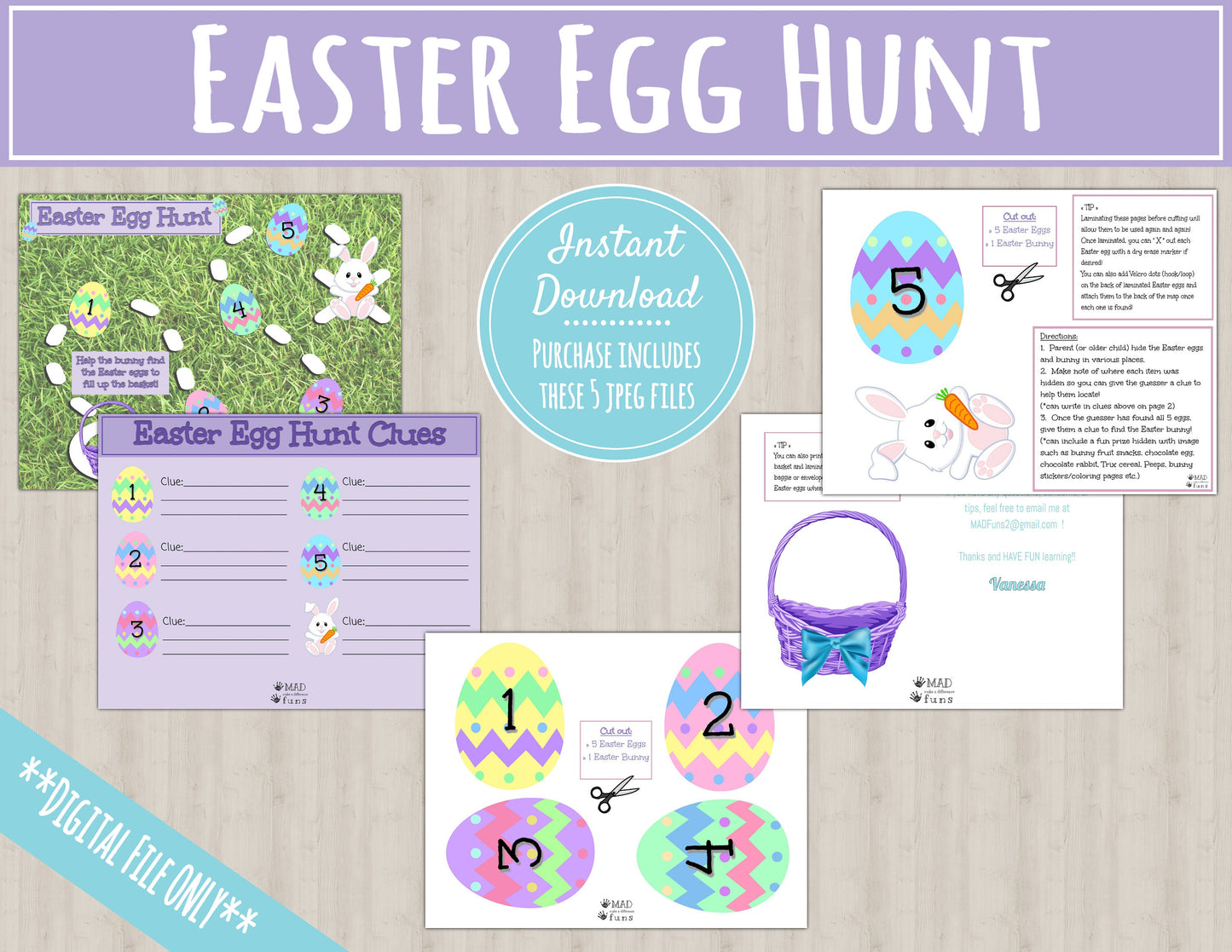 Easter Egg Treasure Hunt | INSTANT PRINTABLE DOWNLOAD| Easter Bunny Scavenger Hunt Activity | Rabbit Basket Clues| Easter Toddler Activities