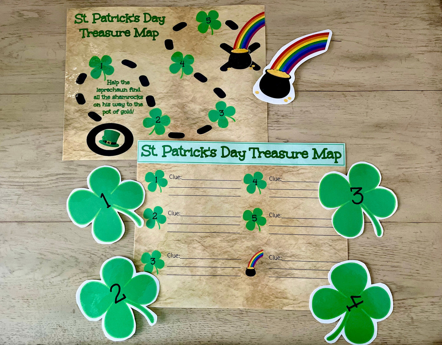 St. Patrick's Day Treasure Map | INSTANT PRINTABLE DOWNLOAD| Shamrock, Pot of Gold, Rainbow Scavenger Hunt| St Patricks Day Leprechaun Clues